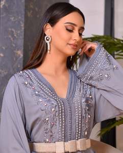 ชุดเดรสคาฟตันผ้าไหมผ้าชีฟองสีเทาทำด้วยมือสไตล์โมร็อกโกชุดเดรสคาฟตันผ้าชีฟองระบายอากาศได้ดีป้องกันไฟฟ้าสถิตย์สำหรับผู้ใหญ่ชุดลำลองสำหรับผู้หญิงอาหรับ - Product Image 2