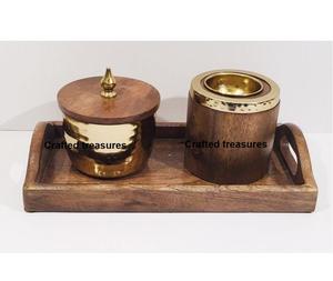 เตาเผาเครื่องหอมไม้ดีไซน์สร้างสรรค์ พร้อมที่ใส่เครื่องหอมทองเหลือง ที่จัดเก็บอเนกประสงค์ มูบาคาร์ ของตกแต่งบ้านและสำนักงาน ราคาดีที่สุด - Product Image 1