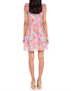 Robe mini en mousseline à imprimé floral, bretelles spaghetti, sans manches, col en V, coupe trapèze, taille naturelle, 100% coton, infroissable, été - Product Image 2