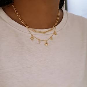 Collier chaîne avec pendentif délicat en forme d'étoile et de croissant de lune Art Déco, or pur 18 carats ou argent sterling, diamant de laboratoire, cadeaux pour elle - Product Image 4