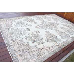 พรมขนาด 7.3x11.3 ฟุต, พรมวินเทจตุรกี, พรมขนสัตว์ลายสัตว์สีขาว - Product Image 2