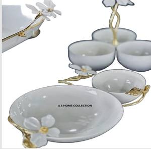 Admirable fleur Design brillant blanc couleur bol de service décoratif artisanal luxe maison vaisselle accessoire - Product Image 1