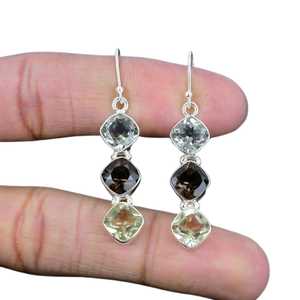 925 boucles d'oreilles classiques en argent massif bijoux pour femmes 925 argent Sterling topaze fumée pierres précieuses Style Boho boucles d'oreilles faites à la main cadeau - Product Image 1