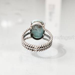 Anillo de Mujer con Piedra Preciosa de Larimar Natural, 3 Bandas Trenzadas Estilo Bohemio, Regalo de Navidad, Joyería Hecha a Mano, Anillo de Plata de Ley 925 - Product Image 6