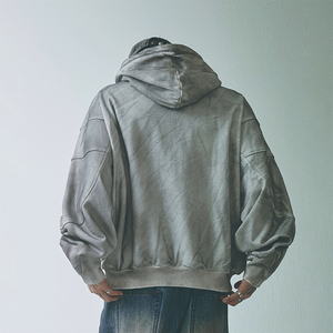 High Quality Customized Drop Shoulder Fleece Cotton Rhinestone Sweatshirt Diamond Distressed Zip up Vintage Man Hoodie - Product Image 3