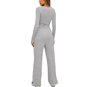 Vente en gros de survêtements à manches longues ou à manches courtes et jambes larges, ensembles assortis et décontractés, vêtements de sport pour l'entraînement, pantalons taille haute - Product Image 5