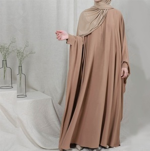 Nueva moda mujer musulmana abaya personalización cuello redondo Mujer abaya gran tamaño personalizado cremallera hasta pecho parche abaya color sólido - Product Image 6