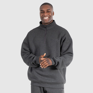 Men's Organic Cotton Oversize Half-Zip Hoodie Custom <b>Mock</b> <b>Neck</b> Pullover Thermal Sweatshirt <b>Top</b> For Winter Season Sweatshirt Men - Product Image 1