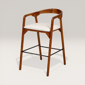 Tabouret de bar en bois de manguier massif |   Chaise de comptoir moderne Japandi |   Chaise de bar en bois rembourrée, couleur personnalisée, usage commercial, garantie 10 ans - Product Image 4
