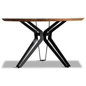 Juego de Mesa de Comedor Redonda de Madera de Mango Maciza con Patas Plegables de Metal Negro, Hecho a Mano, para Exteriores, Hoteles, Hogar y Restaurantes - Product Image 6