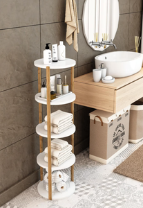 <b>Round</b> 5-Tier Wooden Side Table Multi-Purpose <b>Shelf</b> Table Natural & Stylish Design - Product Image 5
