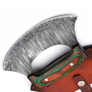 Cuchillo Ulu de Acero de Damasco, Forjado a Mano, Hoja de Espiga Completa, para Diestros, con Mango de Madera, Apto para Lavavajillas, para Tareas Diarias de Cocina - Product Image 4