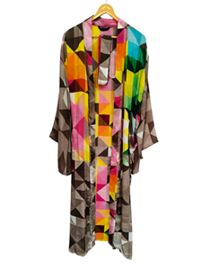 Bata de verano de cuerpo entero Bikini cubrir ropa de noche bata larga, Kimono Sari de seda reciclado Vintage indio hecho a mano, - Product Image 3