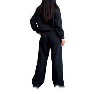 Women <b>Black</b> Half Zip Sweatshirt and Jogger Set Soft Fleece <b>Fabric</b> Relaxed Fit Loungewear Bulk OEM Production - Product Image 2