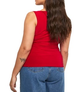 Haute qualité personnalisé vêtements d'été haut court débardeur pour femmes nouveau à la mode col carré couleur rouge sans manches séchage rapide - Product Image 2