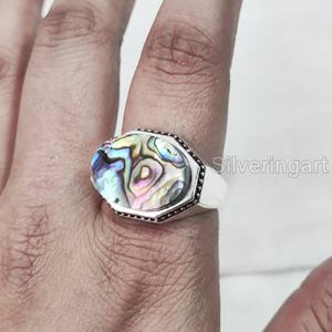 ผู้ค้าส่งบุรุษแหวนหอยเป๋าฮื้อธรรมชาติอัญมณีแหวน Birthstone ทุกขนาดอาหรับเครื่องประดับคริสต์มาสแหวนเงิน 925 - Product Image 2