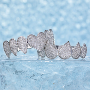 Personalizada forma de corazón Hip Hop 925 Starling plata Moissanite diamante dientes Grillz personalizado ZigZag ajuste diamante Grillz - Product Image 3