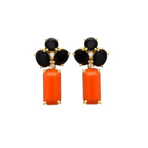 Nouvel arrivage boucles d'oreilles en argent Sterling 925, calcédoine Orange et Onyx noir, pierres précieuses rondes et rectangulaires - Product Image 1