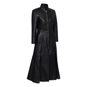 Abrigo de Cuero Tipo Gabardina para Mujer, Piel de Oveja Genuina, Color Marrón, Abrigo Largo de Invierno - Product Image 2