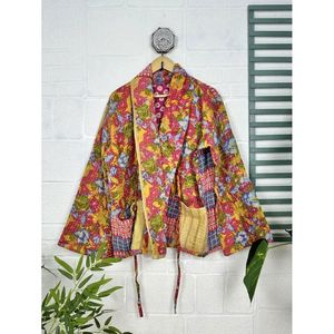 Vintage <b>Kantha</b> Stitch Dori <b>Jacket</b> One-of-a-Kind Handstitched Reversible Short Coat Boho Chic Fashion with Sequins Fur for Spring - Product Image 1