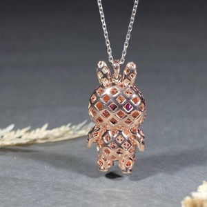 Pendentif en forme d'animal inspiré de Labubu, très vendu, en argent sterling 925, micro-pavé de zircon cubique rose, pendentifs fins, breloques - Product Image 4