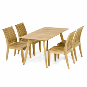 Table à manger en teck en bois de couleur naturelle avec 4 chaises pour restaurant ou hôtel - Product Image 1