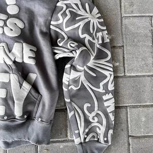 Sudadera con Capucha de Felpa de Algodón Francés de 460 g/m², Personalizada, con Estampado 3D Desgastado, Estilo Holgado, Lavado Ácido, Corte Recto, Talla XL con Pedrería - Product Image 6