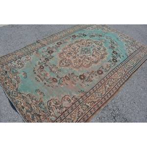 Alfombra turca Vintage de 5,5x8,4 pies, verde y diseño clásico de retales Beige, rectangular a rayas, 4m, sala de estar alfombra para, lana, látex, Tabriz - Product Image 2