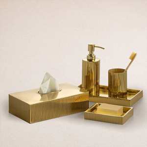 ชุดที่ใส่แปรงสีฟันในห้องน้ำทำจากโลหะสีทองที่วางสบู่ - Product Image 2