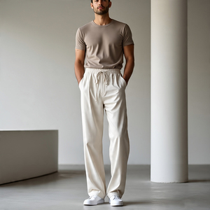 Verano Fitness Wear pantalón hombres alto cordón pantalón hombres 100% algodón Jogging Streetwear pantalones hombres - Product Image 5