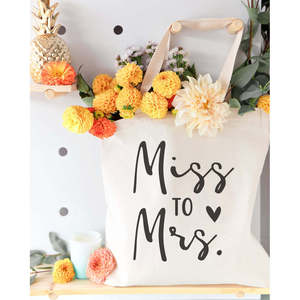 Miss Mrs. Wedding Cotton Canvas Tote Bag Large Capacity Durable Washable Embroidery Solid Color Open for Summer Autumn - Product Image 2