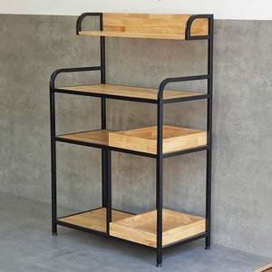 ชั้นวางของในครัวโครงเหล็กและไม้ยางพารา 80x40x120 ซม. แบบตั้งพื้น สำหรับจัดเก็บภาชนะเหล็กกล้าคาร์บอน - Product Image 2