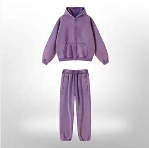 Conjunto de Sudadera de Dos Piezas para Otoño e Invierno, para Hombre y Mujer, Informal, Formal, Holgado, con Cierre, 100% Algodón, Felpa, Ecológico, Transpirable - Product Image 1