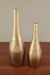 Vase à fleurs en métal et aluminium de conception texturée au riz moderne Décoration intérieure haut de gamme pour chambre à coucher, salon et mariage - Product Image 3