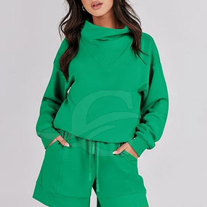 Conjuntos de Sudadera con Capucha y Pantalones Cortos para Mujer, Diseño Personalizado, Ropa Urbana, 100% Algodón, Ligeros, Transpirables, de Buena Calidad Profesional, en Venta - Product Image 2