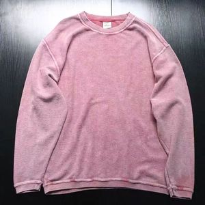 Sweat-shirt à col rond ample en coton pur lavé à l'eau lourde, tricot gaufré, sweat-shirt pour homme et femme, vente en gros - Product Image 2