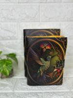 Cuaderno de cuero con estampado de bruja Vintage de colibrí, cuaderno de bocetos de 200 páginas con cubierta colorida, diario de hechizos Wiccan en colores