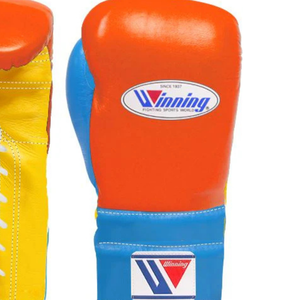 ถุงมือชกมวยแบบผูกเชือก Winning สีส้ม เหลือง ฟ้าอ่อน หนังพรีเมียม สำหรับฝึกซ้อมและแข่งขัน ระดับมืออาชีพ ขนาด 8oz 10oz 12oz - Product Image 6
