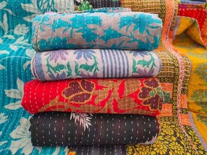 Venta al por mayor indio Vintage Kantha edredón hecho a mano Reversible algodón manta Bohemia colcha, colores surtidos decoración del hogar - Product Image 5