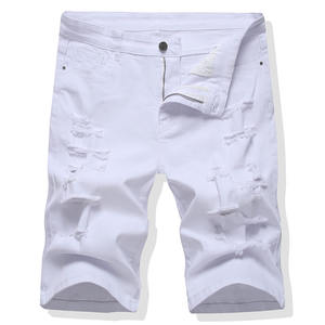 Shorts de Mezclilla para Hombre, Verano, Rotos, de Algodón, Color Puro, Hasta la Rodilla, Ajustados, Rectos, Elásticos - Product Image 1