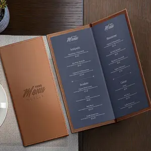 Logo imprimé personnalisé porte-menu de restaurant liste de vin couvertures de menu en cuir rembourrées