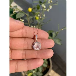 925 Silver Link <b>Chain</b> Necklace Rose Quartz Gold Plated for Gift Engagement Party Featuring Religious Style <b>Copper</b> Wood Main - Product Image 2