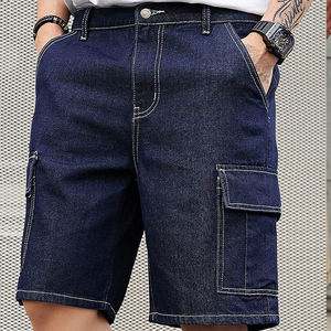 Pantalones cortos de mezclilla Cargo de patrón sólido de estilo callejero para hombre, pantalones cortos holgados medio rectos al por mayor con opciones de personalización completas - Product Image 1