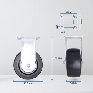 <b>Heavy</b> <b>Duty</b> 5 Inch Steel Plate Casters Fixed Type with Thermoplastic Rubber Wheel Swivel Style - Product Image 2