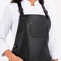 Tablier en cuir pour femme, uniforme de chef, usage restaurant/bar, noir, tissu tissé, fermeture à bouton-pression, manches longues