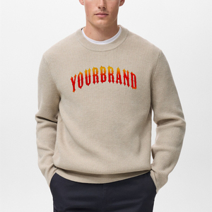 Pulls en coton 100% pour hommes, col rond, manches longues, couleur unie, lourd, chaud, pour l'hiver, tricotés, OEM/ODM - Product Image 6