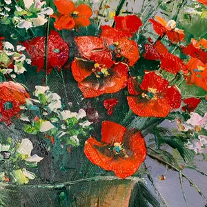 Dipinto a Olio Astratto su Tela di Lino 100% Fatto a Mano con Vaso di Fiori, Decorazione Murale con Stampa Artigianale, Supporta la Stampa su Tela, 2024 - Product Image 2