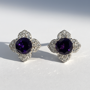 Wholesale 925 Sterling Silver <b>Amethyst</b> CZ Floral <b>Stud</b> <b>Earrings</b> Trendy Gemstone Jewelry Women's Engagement Wedding Party Gift - Product Image 4