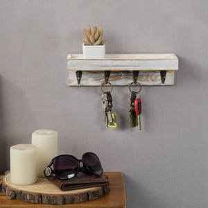 Elegant Wooden Key Holder Wall Mounted <b>Shelf</b> 5 <b>Hooks</b> Multifunctional for Household Storage Entryway Organizer Modern Wall Decor - Product Image 3