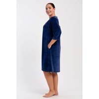 Robe d'intérieur pour femme en coton velours XXL 3/4 avec poches et fermeture éclair - Bleu marine - Bleu marine